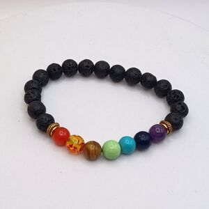 Men Women 8mm Lava Rock 7 Chakras Beads Bracelet Natural Stone Yoga Bracelet